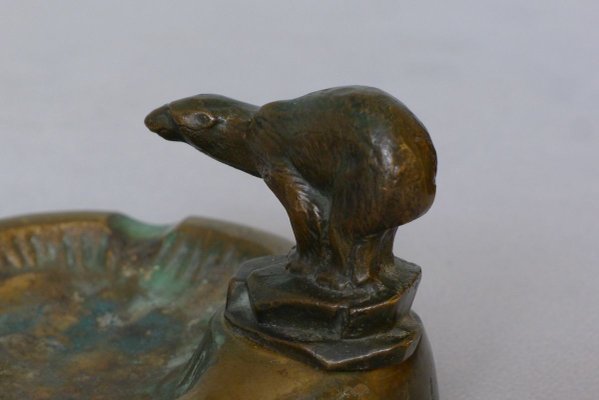 Danish Art Deco Bronze Ashtray with Polar Bear Figurine-VRE-738220