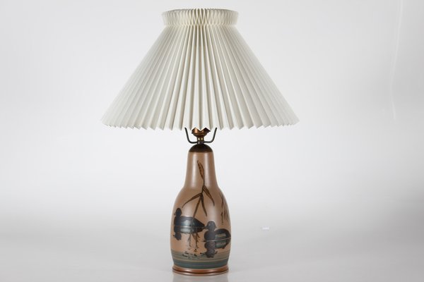 Danish Art Deco Table Lamp in Ceramic with Swimming Ducks + Le Klint Shade by L. Hjorth, 1940s-QQ-1758343