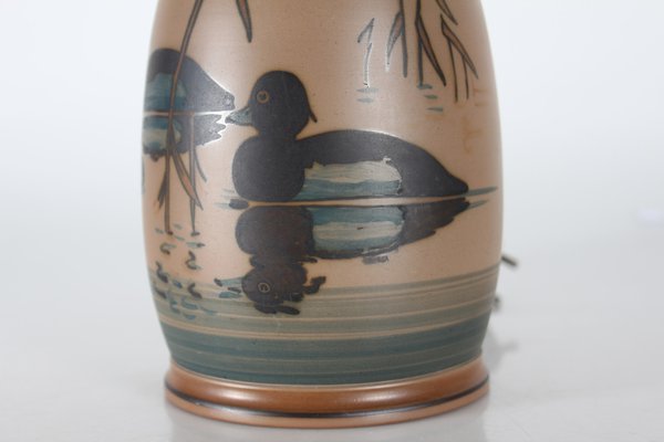 Danish Art Deco Table Lamp in Ceramic with Swimming Ducks + Le Klint Shade by L. Hjorth, 1940s-QQ-1758343