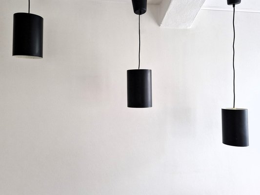 Danish Black Cylinder Pendant Lamps by Eila & John Meiling for Louis Poulsen, 1967, Set of 3-NV-1765316