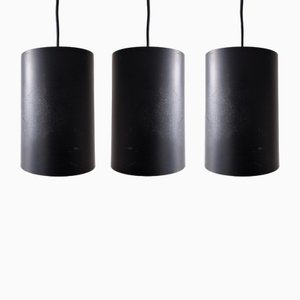 Danish Black Cylinder Pendant Lamps by Eila & John Meiling for Louis Poulsen, 1967, Set of 3-NV-1765316