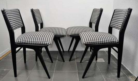 Danish Black Lacquered Chairs, 1960s, Set of 4