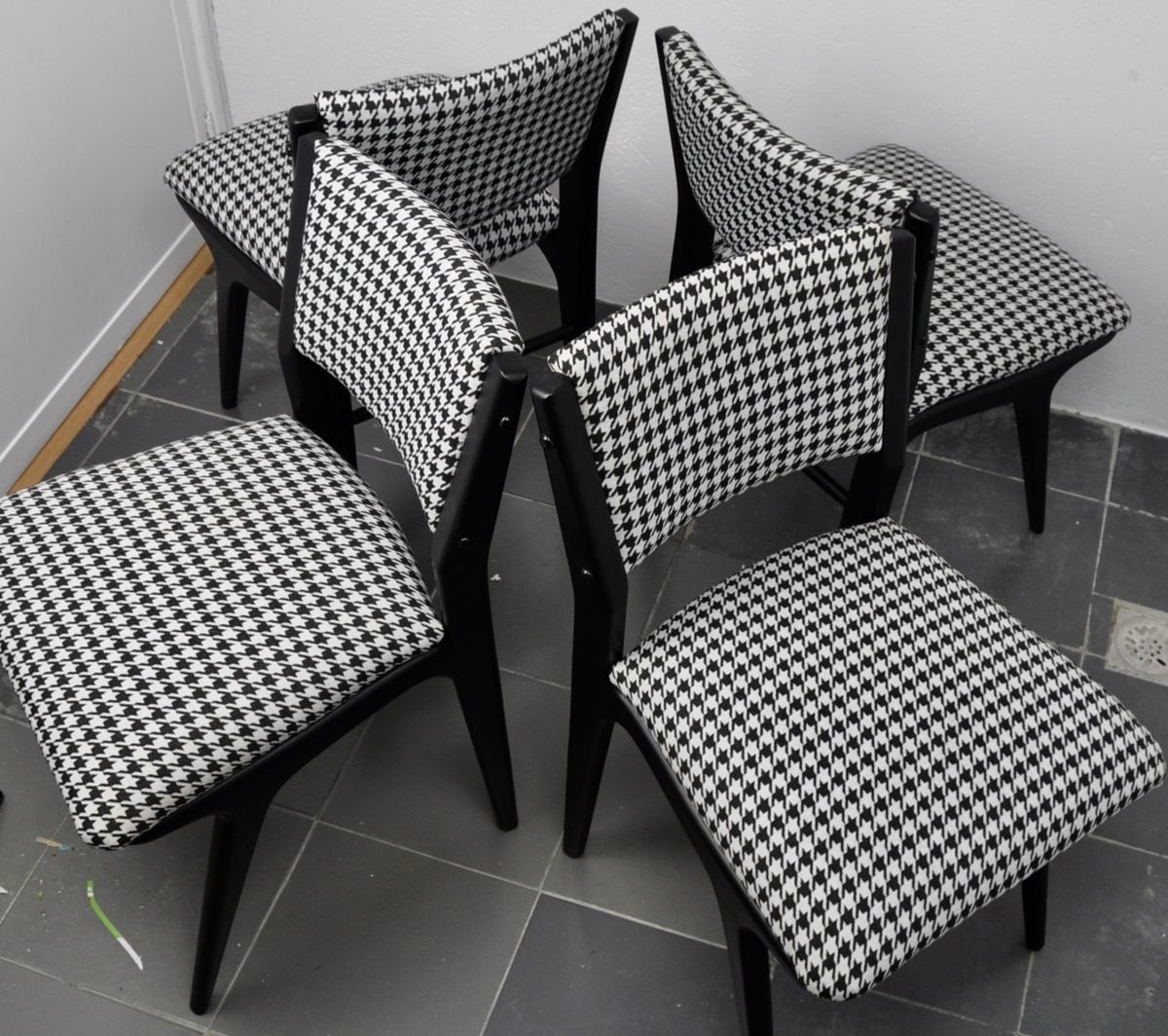 Danish Black Lacquered Chairs, 1960s, Set of 4