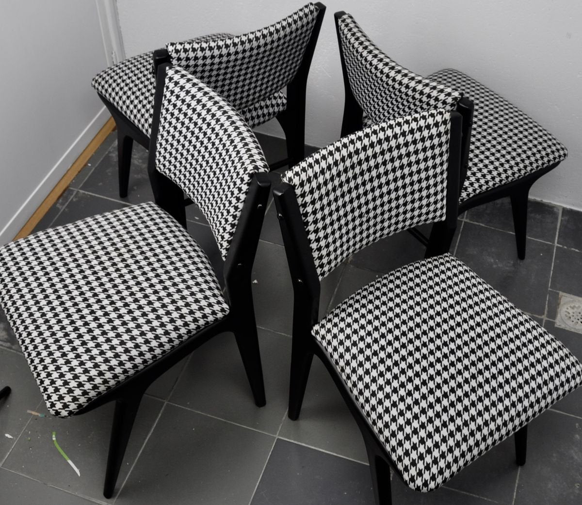 Danish Black Lacquered Chairs, 1960s, Set of 4