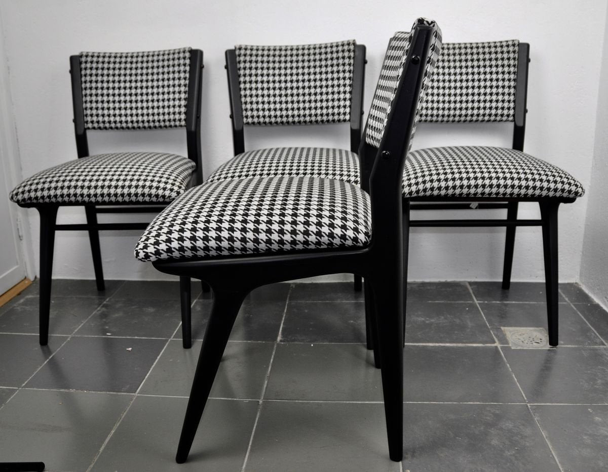 Danish Black Lacquered Chairs, 1960s, Set of 4