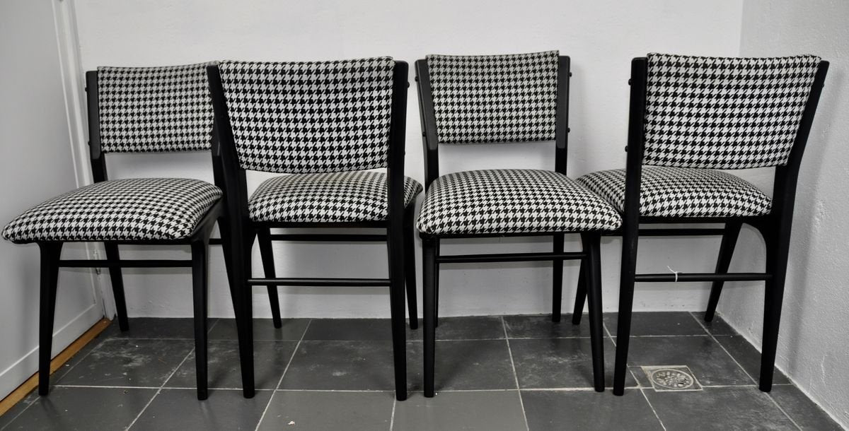 Danish Black Lacquered Chairs, 1960s, Set of 4