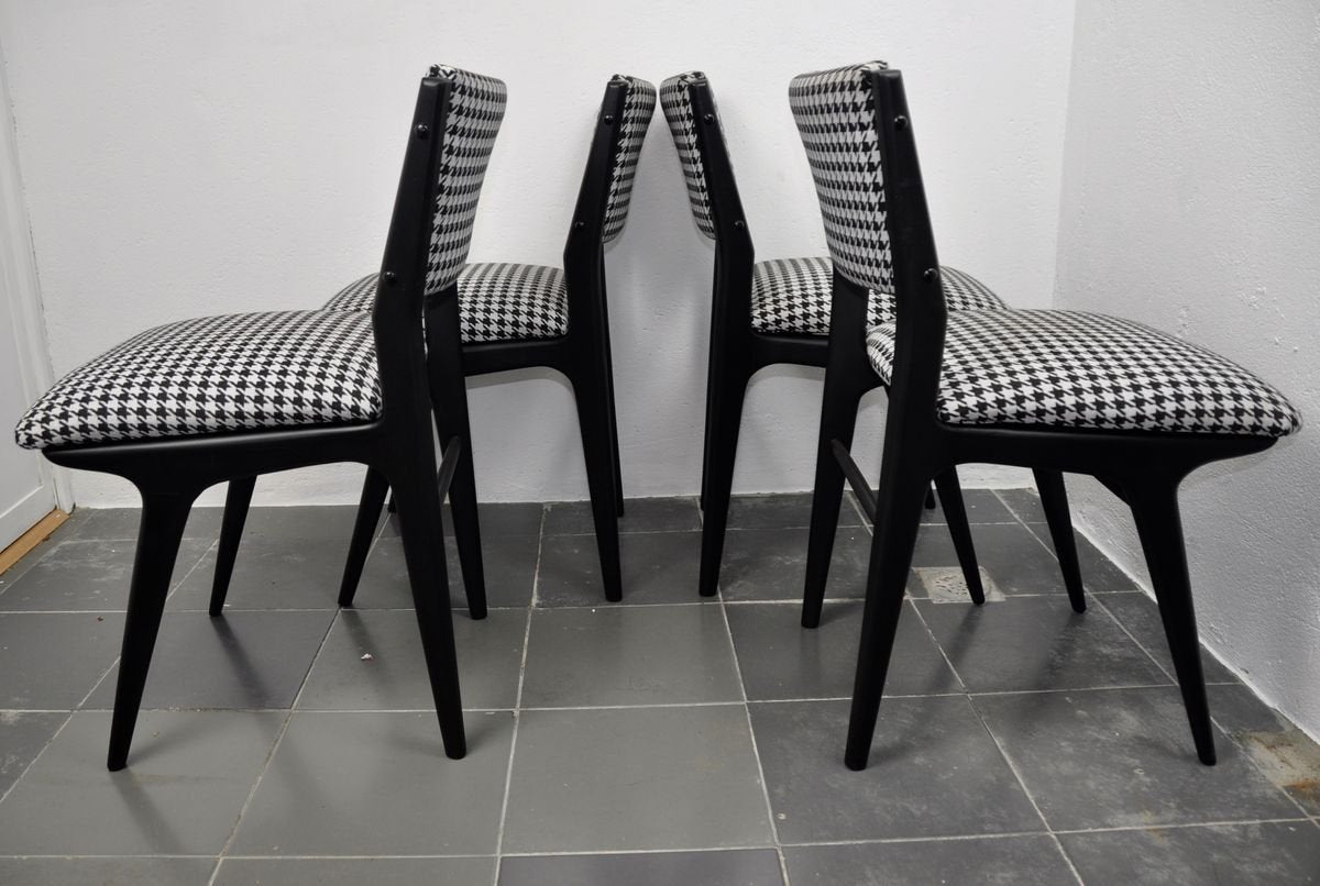 Danish Black Lacquered Chairs, 1960s, Set of 4