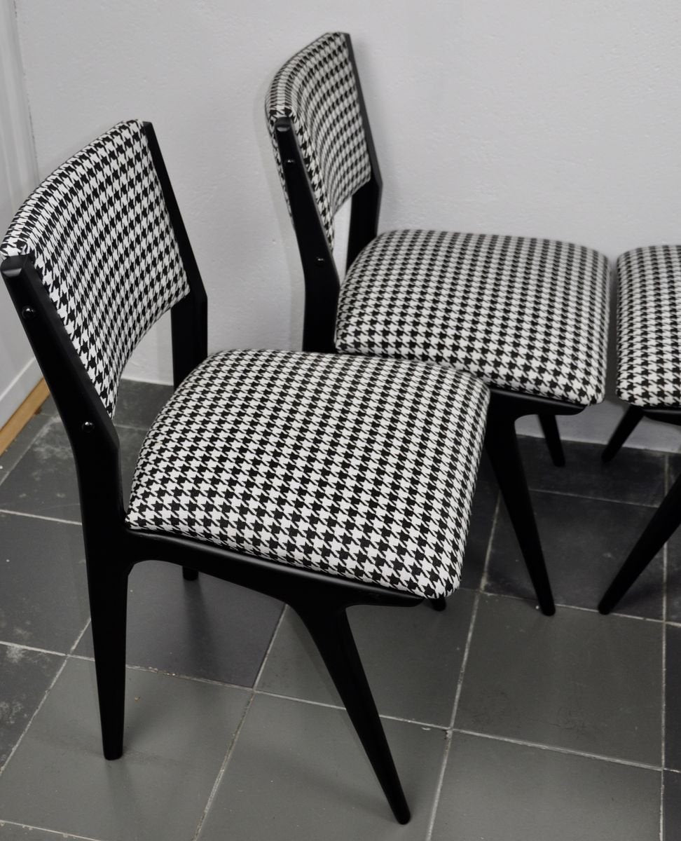 Danish Black Lacquered Chairs, 1960s, Set of 4