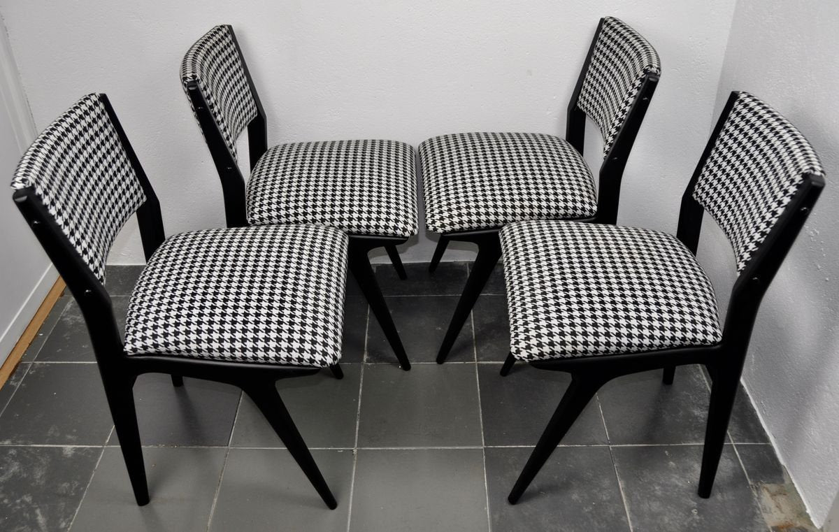 Danish Black Lacquered Chairs, 1960s, Set of 4