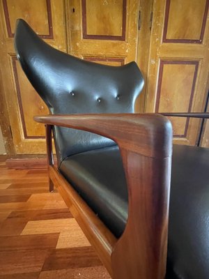 Danish Black Leather and Wood Armchair in the Style of Madsen & Schubell-WQJ-1349008