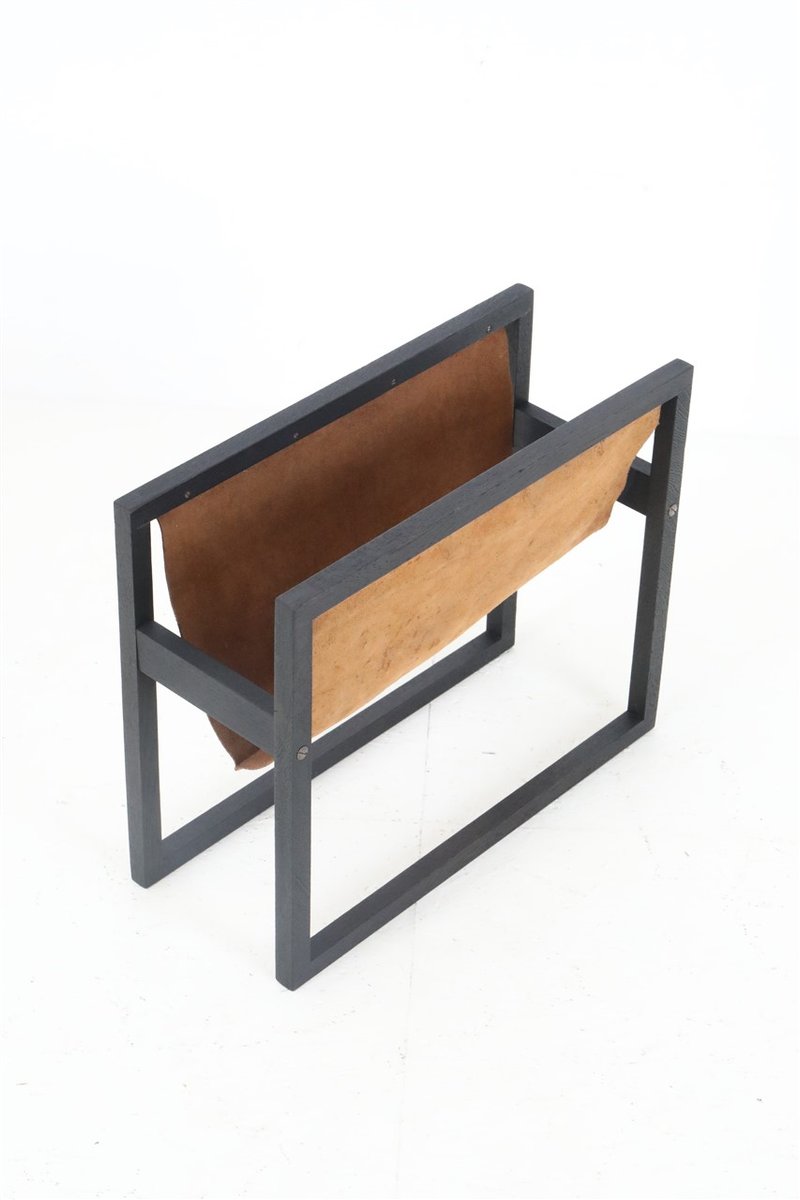 Danish Black Oak and Suede Magazine Rack from Sika Møbler, 1960s