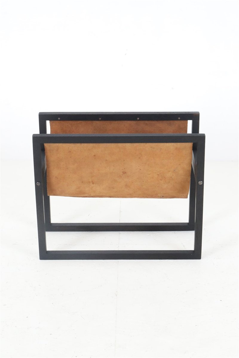 Danish Black Oak and Suede Magazine Rack from Sika Møbler, 1960s