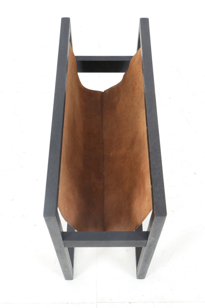 Danish Black Oak and Suede Magazine Rack from Sika Møbler, 1960s