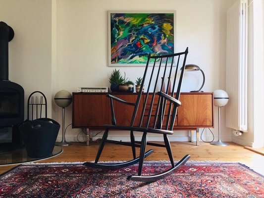 Danish Black Rocking Chair, 1950s-WSA-831218