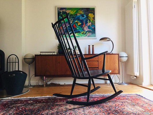 Danish Black Rocking Chair, 1950s-WSA-831218