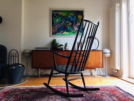 Danish Black Rocking Chair, 1950s-WSA-831218