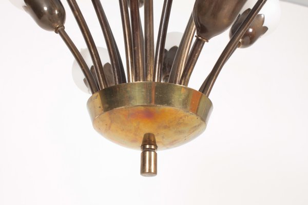 Danish Brass and Glass Tulip Chandelier from Fog & Mørup, 1950s-FK-704952