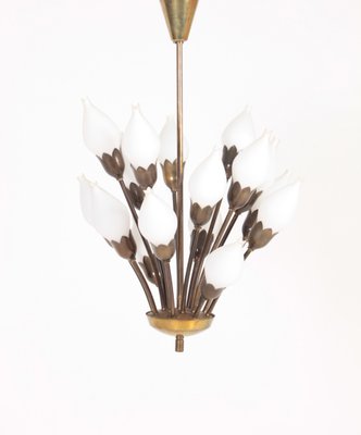 Danish Brass and Glass Tulip Chandelier from Fog & Mørup, 1950s-FK-704952