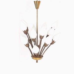 Danish Brass and Glass Tulip Chandelier from Fog & Mørup, 1950s-FK-704952