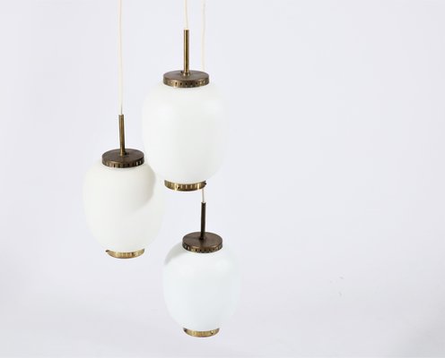 Danish Brass and Opaline Glass Chandelier by Bent Karlby for Lyfa, 1950s-WRF-568321