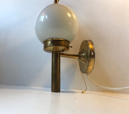 Danish Brass and Opaline Glass Wall Sconce from Abo Metalkunst, 1970s-LCR-749612