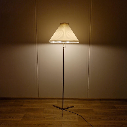 Danish Brass Floor Lamp with Le Klint Lampshade, 1960s