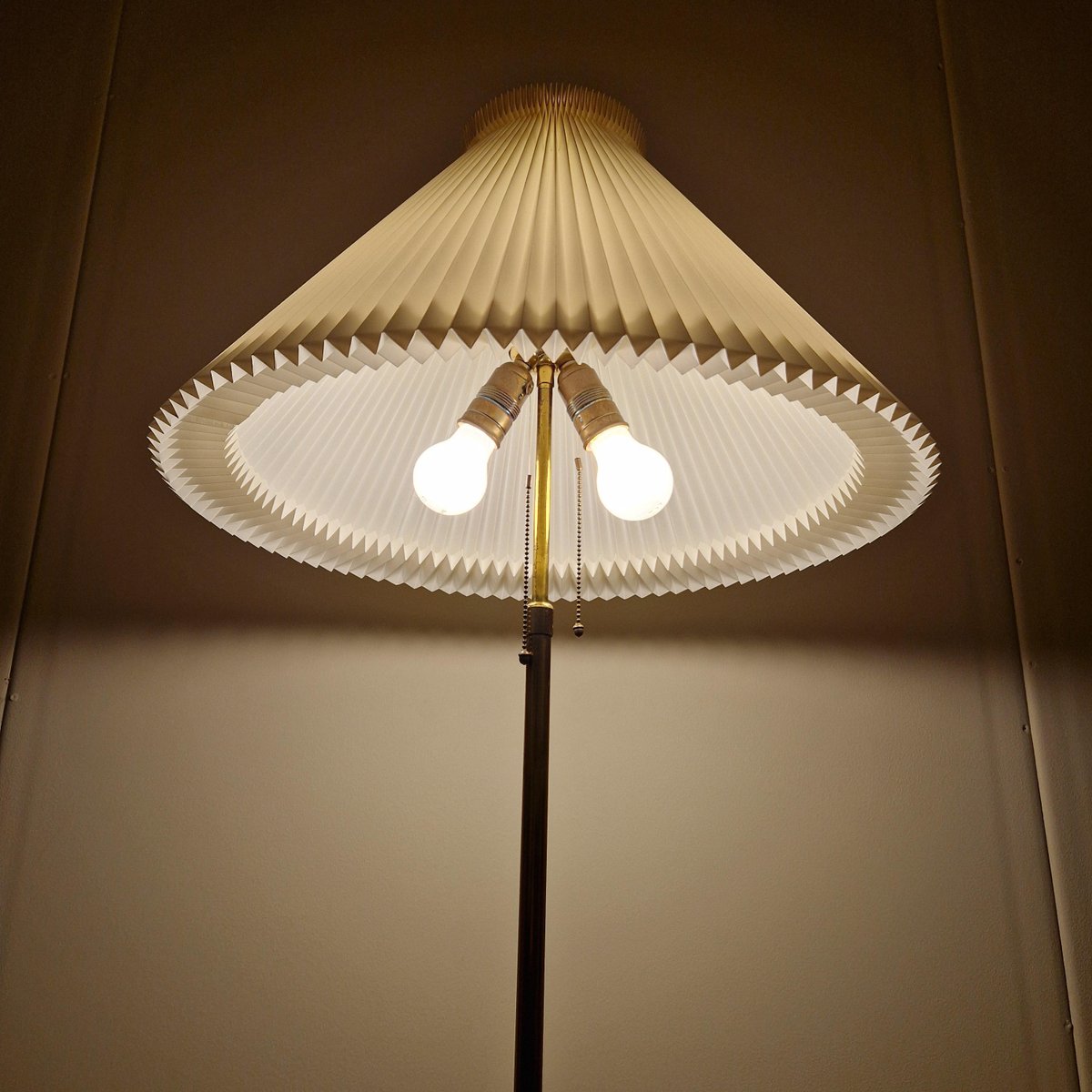 Danish Brass Floor Lamp with Le Klint Lampshade, 1960s