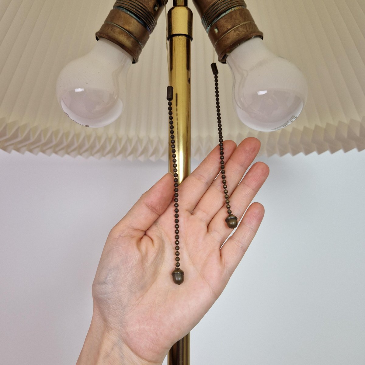 Danish Brass Floor Lamp with Le Klint Lampshade, 1960s