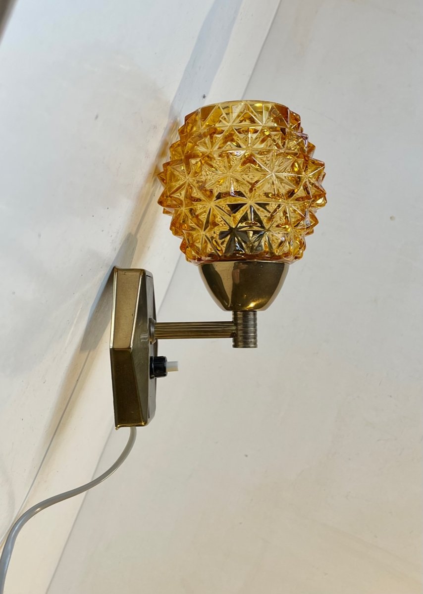 Danish Brass & Glass Wall Sconce by J. Sommer, 1960s