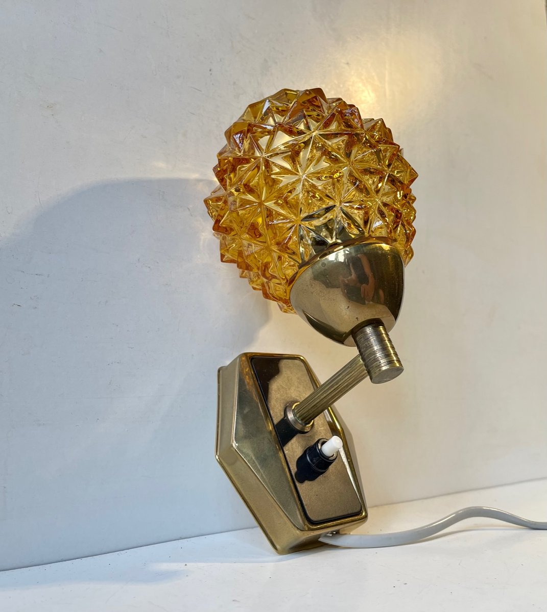 Danish Brass & Glass Wall Sconce by J. Sommer, 1960s