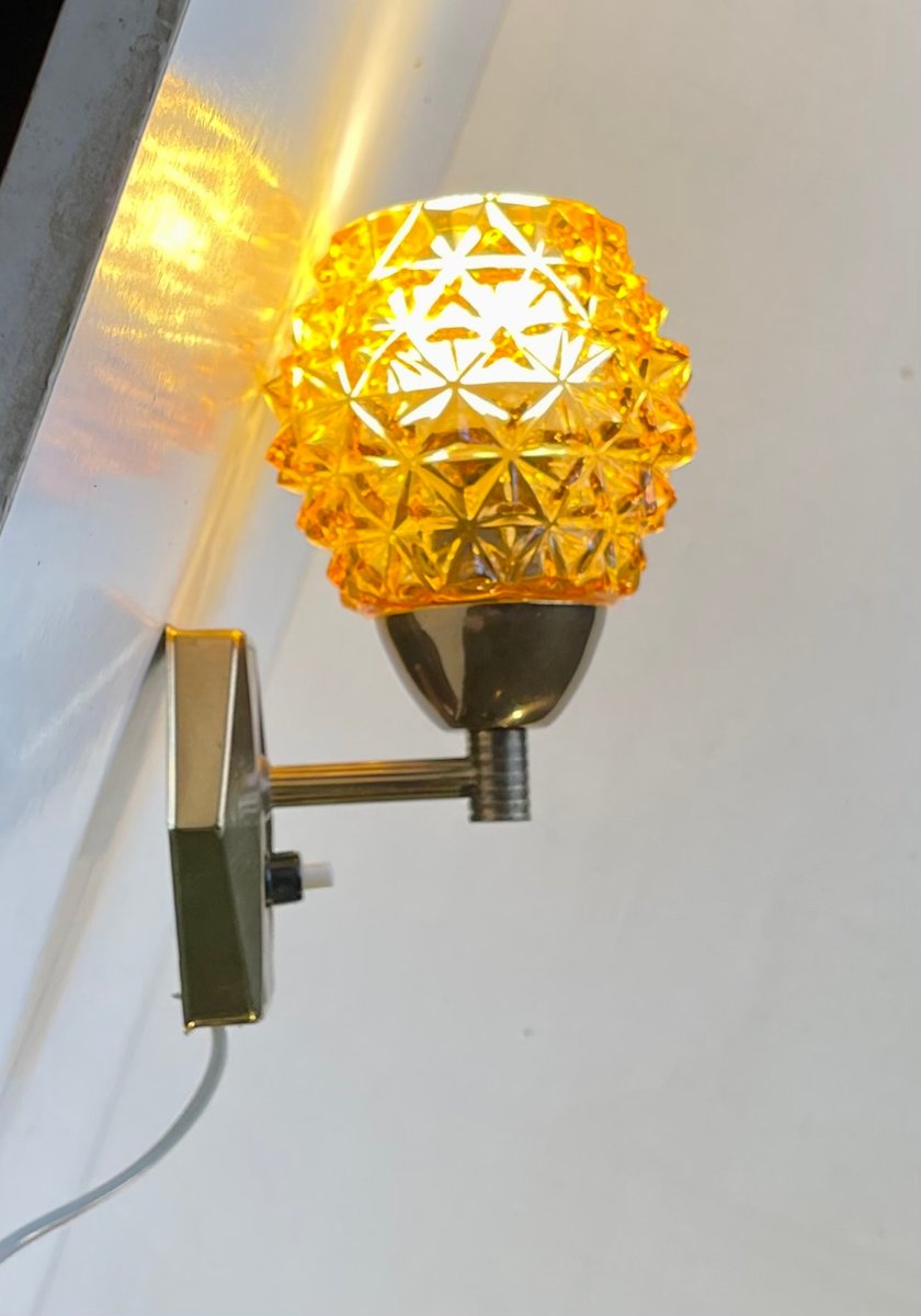 Danish Brass & Glass Wall Sconce by J. Sommer, 1960s