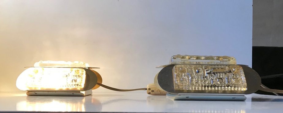 Danish Brass & Glass Wall Sconces from Vitrika, 1960s, Set of 2-LCR-831925