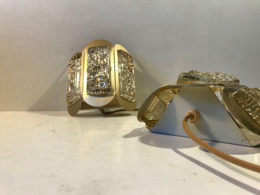 Danish Brass & Glass Wall Sconces from Vitrika, 1960s, Set of 2-LCR-831925