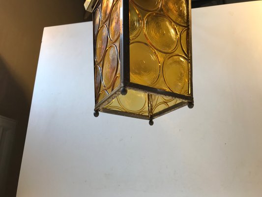 Danish Brass & Yellow Glass Funkis Ceiling Lamp, 1950s-LCR-666105