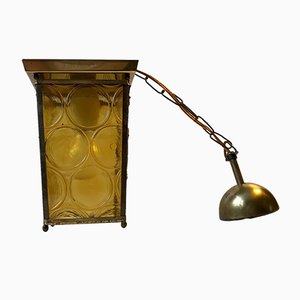 Danish Brass & Yellow Glass Funkis Ceiling Lamp, 1950s-LCR-666105