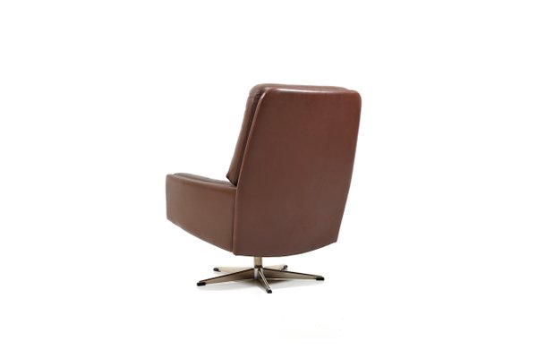 Danish Brown Leather Swivel Chair, 1960s-RA-554053