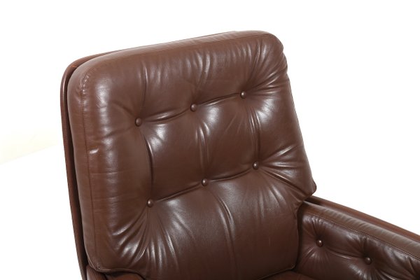 Danish Brown Leather Swivel Chair, 1960s-RA-554053