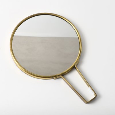 Danish Brutalist Brass and Ceramic Hand Mirror, 1970s-IXK-1800938