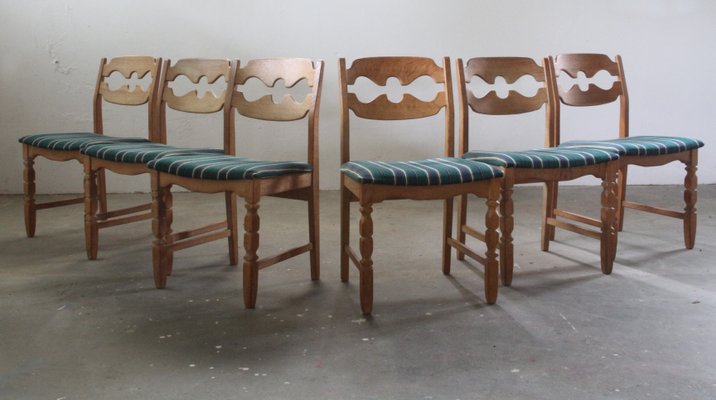 Danish Brutalist Oak Dining Chairs by Henning Kjærnulf, 1960s, Set of 6-QNP-2016539