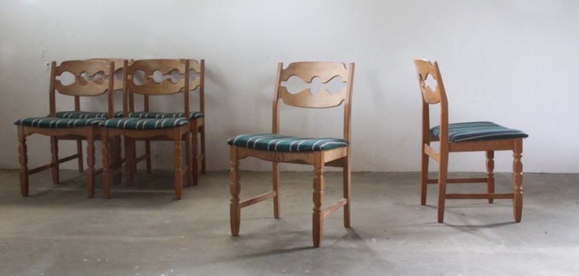 Danish Brutalist Oak Dining Chairs by Henning Kjærnulf, 1960s, Set of 6-QNP-2016539