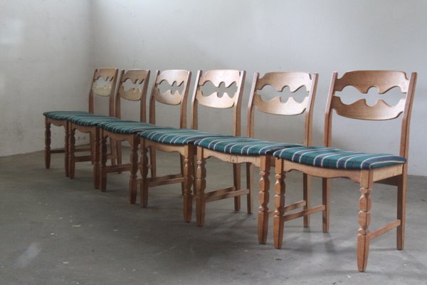 Danish Brutalist Oak Dining Chairs by Henning Kjærnulf, 1960s, Set of 6-QNP-2016539