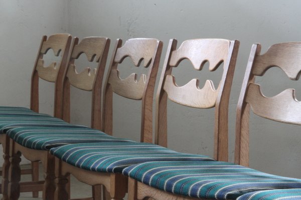 Danish Brutalist Oak Dining Chairs by Henning Kjærnulf, 1960s, Set of 6-QNP-2016539