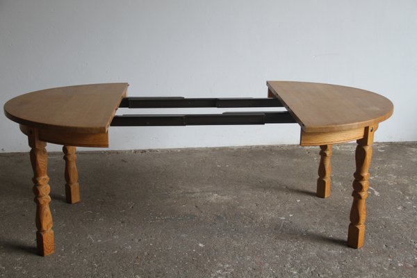 Danish Brutalist Oak Extending Dining Table in the style of Henning Kjærnulf, 1960s-QNP-2027726