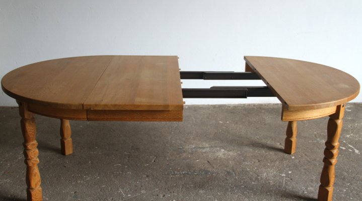 Danish Brutalist Oak Extending Dining Table in the style of Henning Kjærnulf, 1960s-QNP-2027726