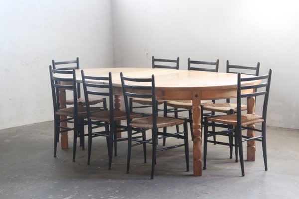 Danish Brutalist Oak Extending Dining Table in the style of Henning Kjærnulf, 1960s-QNP-2027726