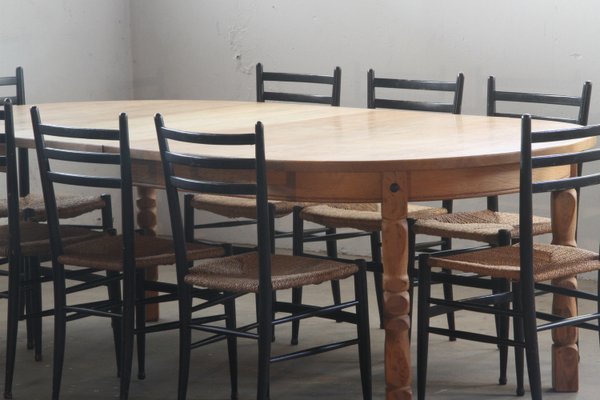 Danish Brutalist Oak Extending Dining Table in the style of Henning Kjærnulf, 1960s-QNP-2027726