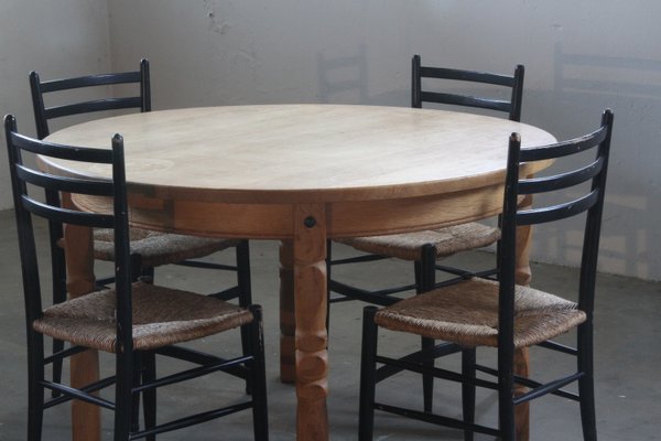 Danish Brutalist Oak Extending Dining Table in the style of Henning Kjærnulf, 1960s-QNP-2027726