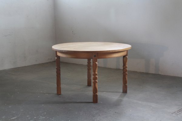 Danish Brutalist Oak Extending Dining Table in the style of Henning Kjærnulf, 1960s-QNP-2027726