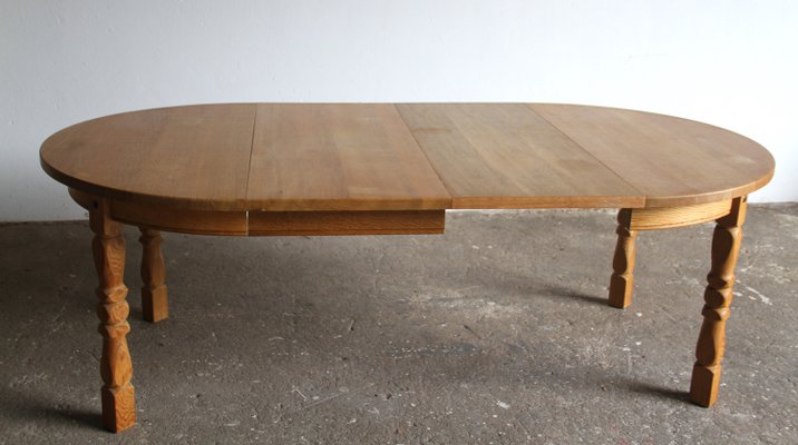 Danish Brutalist Oak Extending Dining Table in the style of Henning Kjærnulf, 1960s-QNP-2027726