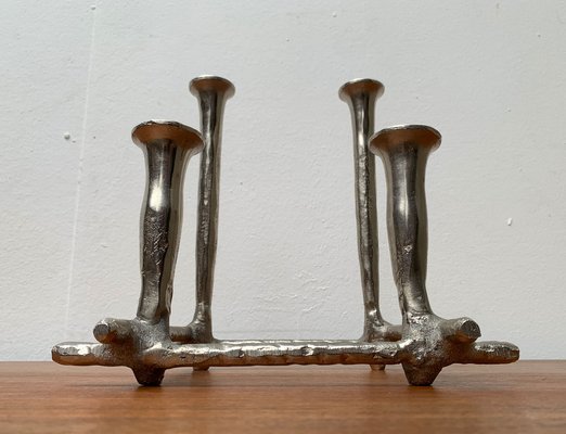 Danish Brutalist Sculptural Cast Aluminum Candleholder-UAH-1332176